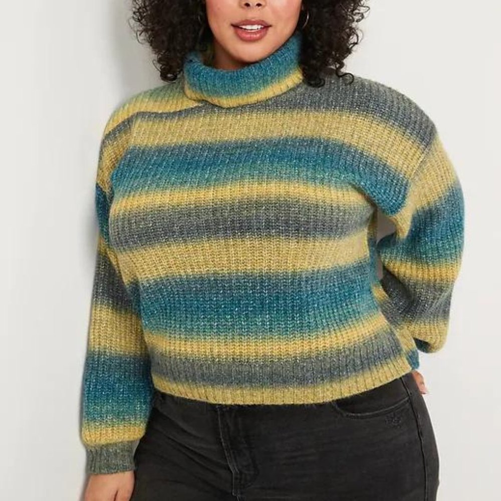 Old Navy Striped Shaker-Stitch Turtleneck Sweater for Women New - Picture 7 of 8